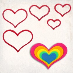 Rainbow Heart Detailed Cookie Cutter Set 5 pcs