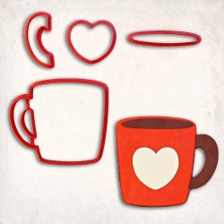 Heart Mug Detailed Cookie Cutter Set 4 pcs
