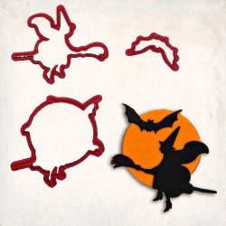 Witch on Broom Detailed Cookie Cutter Set 3 pcs