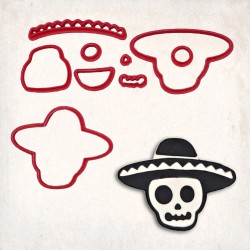 Skull in Sombrero Detailed Cookie Cutter Set 8 pcs