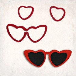 Retro Cat Eye Heart Glasses Detailed Cookie Cutter Set 3 pcs
