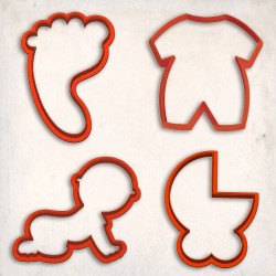 Baby Cookie Cutter Set 4 pcs - Feet, Stroller, Overalls, Crawling #RP13060