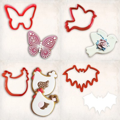Animals-1 Cookie Cutter Set 4 pcs - Butterfly, Bird, Chicken, Bat #RP13067