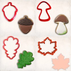 Oak Cookie Cutter Set 4 pcs - Oak, Acorn, Leaf, Mushroom #RP13068