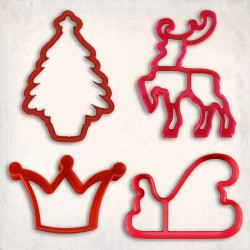 New Year's Cookie Cutter Set 4 pcs - Deer, Sleigh, Pine, Crown #RP13072