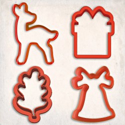 Gift New Year's Cookie Cutter Set 4 pcs - Gift, Bell, Deer, Leaf #RP13071