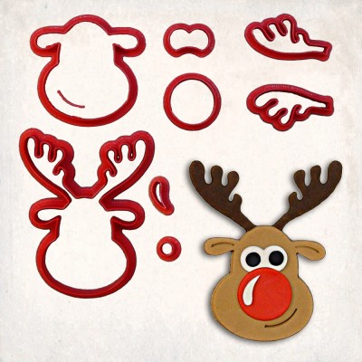 Rudolph the Reindeer Detailed Cookie Cutter Set 8 pcs