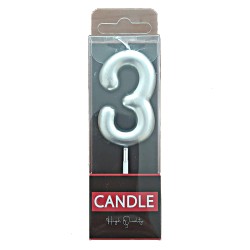 Cake Candle - Silver - Number 3
