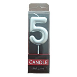Cake Candle - Silver - Number 5