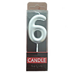 Cake Candle - Silver - Number 6