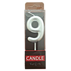 Cake Candle - Silver - Number 9
