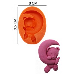 Moon and Teddy Bear Silicone Sugar Paste, Soap, Candle Mold #HG085