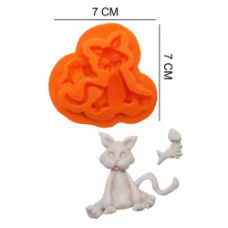 Cat and Fish Silicone Sugar Paste, Soap, Candle Mold #HG116