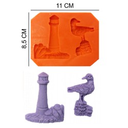 Lighthouse and Bird Silicone Sugar Paste, Soap, Candle Mold #HG126