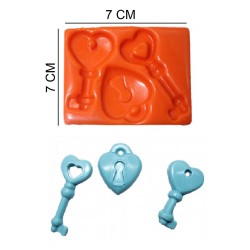 Heart Key Lock Silicone Sugar Paste, Soap, Candle Mold #HG160