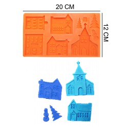 Houses Silicone Sugar Paste, Soap, Candle Mold #HG193