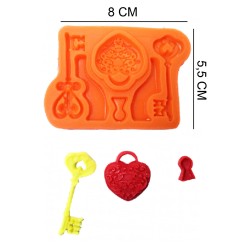 Key Heart Lock Silicone Sugar Paste, Soap, Candle Mold #HG225